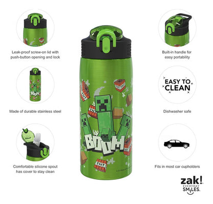 Botella De Agua Zak Minecraft Acero Inoxidable Verde Oscuro