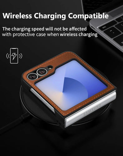 Funda De Cuero Vegano  Para Samsung Galaxy Z Flip 6/7 Fe Marrón