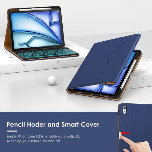 Funda Con Teclado Para iPad Air 11-inch Y Air 10.9 Inch Azul Marino