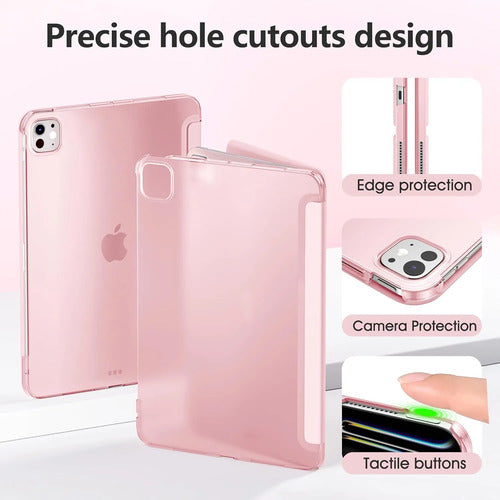 Funda iPad Pro Trasera Translúcida Con Soporte Tríptico Rosa