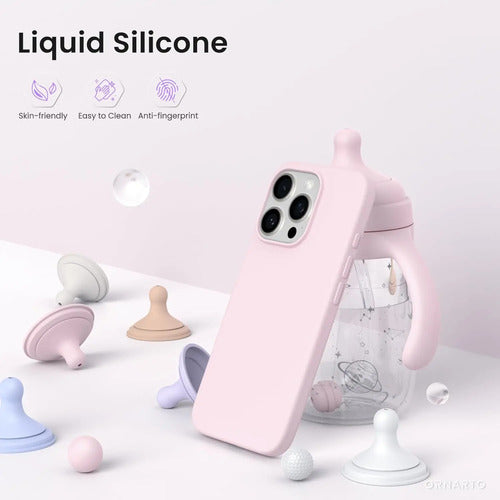 Funda Ornarto Compatible Con iPhone 16 Pro 6.3 , Silicona... Rosa Claro