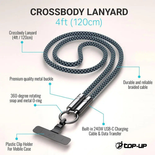 Correa Top-up Crossbody Lanyard 4ft Con Cable Usb-c