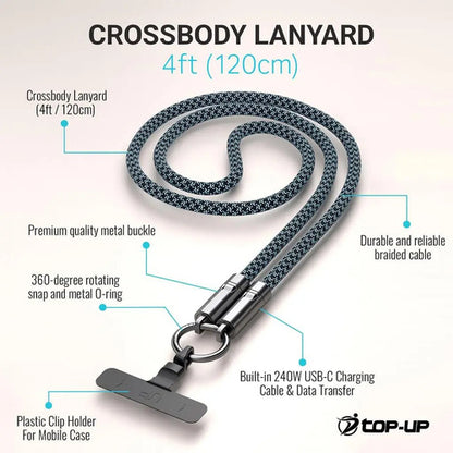 Correa Top-up Crossbody Lanyard 4ft Con Cable Usb-c