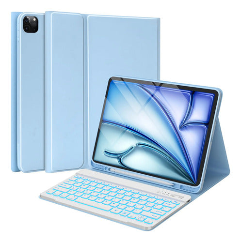 Funda Con Teclado Retroiluminado Para iPad Air Y Pro Azul Claro