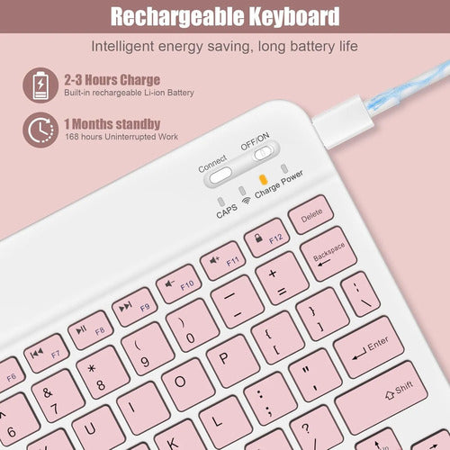 Teclado Bluetooth Inalambrico Para Tablets Rosa