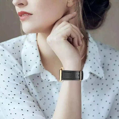 Correa De Cuero Elegante Para Apple Watch Negro 3.8 Cm