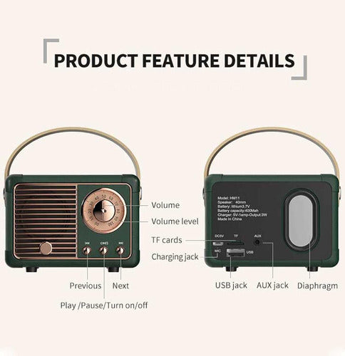 Dosmix Retro Bluetooth Speaker Mini Inalámbrico Verde Verde
