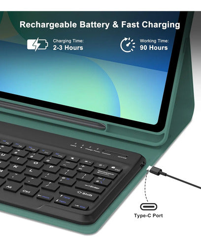 Funda Con Teclado Para Samsung Galaxy Tab S10 Fe+ Plus Verde