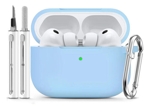 Funda De Silicona Para AirPods Pro 3 Con Kit Limpieza Azul