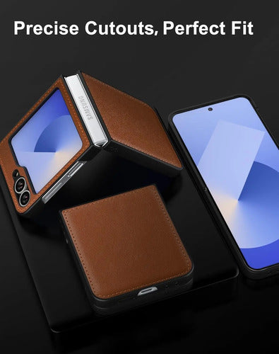Funda De Cuero Vegano  Para Samsung Galaxy Z Flip 6/7 Fe Marrón