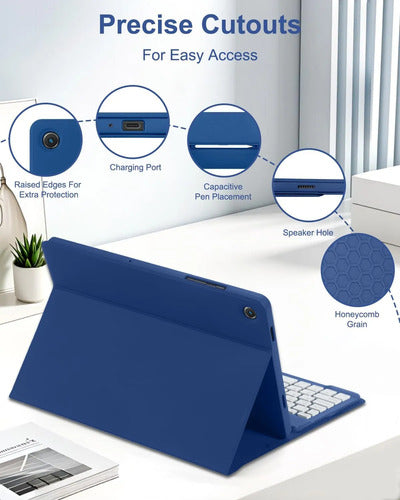 Funda Con Teclado Para Samsung Galaxy Tab A11+/a9+ 11' Azul Marino