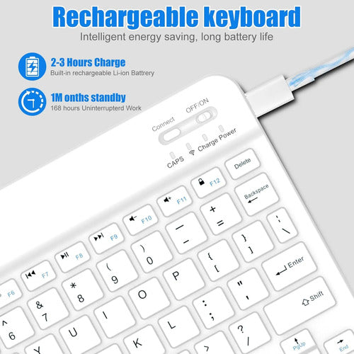 Teclado Bluetooth Inalambrico Para Tablets Blanco