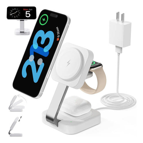 Estación De Carga Inalámbrica 3 En 1 Para iPhone Blanco