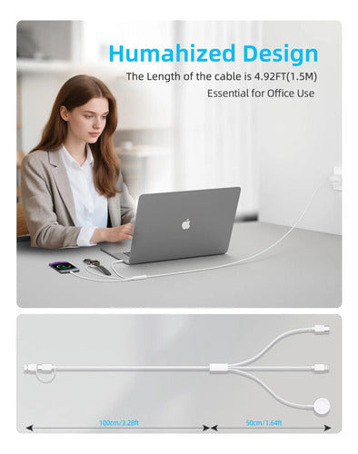 Cable De Carga 3 En 2 Usb C Para Apple Watch Y iPhone 4ft