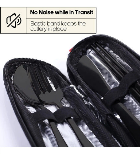 Set De Utensilios De Acero Inoxidable Para Viaje O Camping Negro