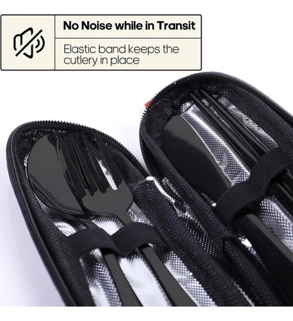 Set De Utensilios De Acero Inoxidable Para Viaje O Camping Negro