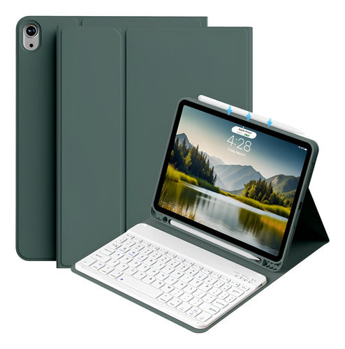 Funda Con Teclado Para iPad Air 7/6/5/4 Gen 2025/2024/202... Verde Oscuro