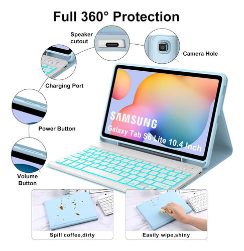 Funda Con Teclado Para Samsung Galaxy S6 Lite 10.4 Azul