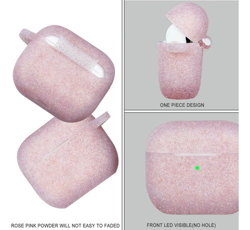 Funda De Silicona Glitter Para AirPods 3 Rosa Dorado