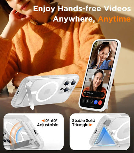 Funda Magnética Temdan Para iPhone 16 Pro Max Con Soporte Blanco