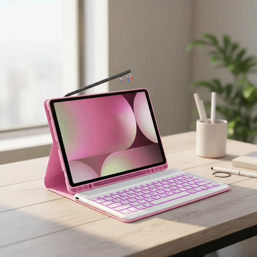 Funda Con Teclado Para Samsung Tab S10+/s9 Fe+/s9+/s8+/s7... Rosa