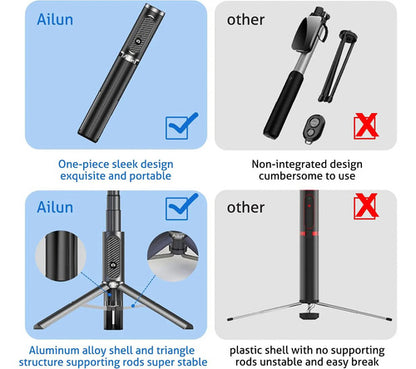 Ailun Selfie Stick TriPod 3 En 1 Con Bluetooth Negro