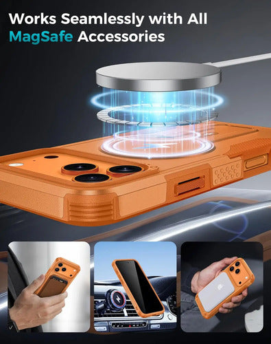 Funda Con Protector Pantalla Y Lente Para Iphon 17 Pro Max Naranja