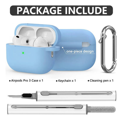 Funda De Silicona Para AirPods Pro 3 Con Kit Limpieza Azul