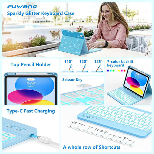 Funda Con Teclado Para iPad A16 11th 10th Gen Azul