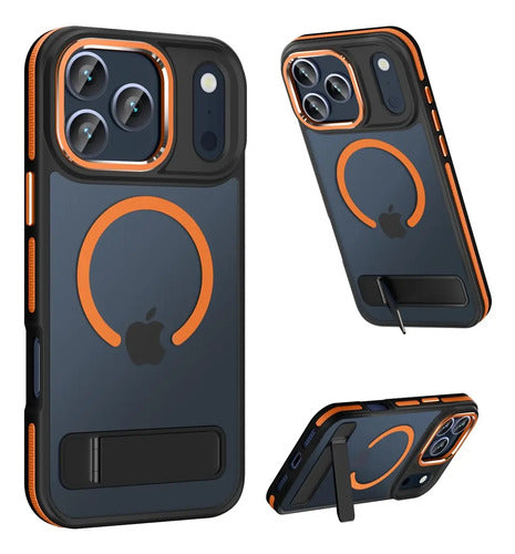 Funda iPhone 17 Pro Con Soporte Y Protección Militar Naranja