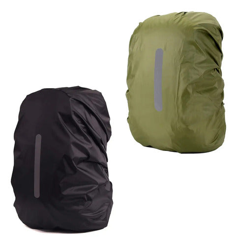 Dúo De Fundas Impermeables Reflectantes Para Mochila - Id... 1 Pieza Negro + 1 Pieza Verde Militar Talle