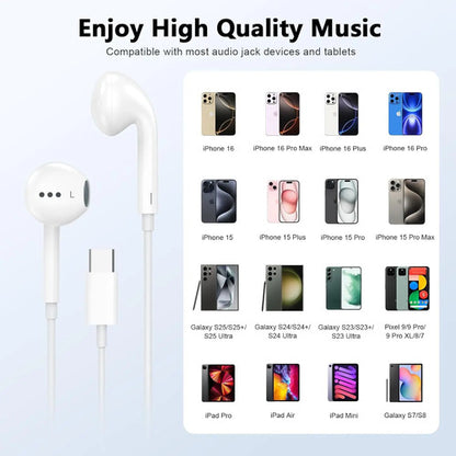 2 Pack Auriculares Usb C Con Micrófono Para iPhone 16 15 Blanco