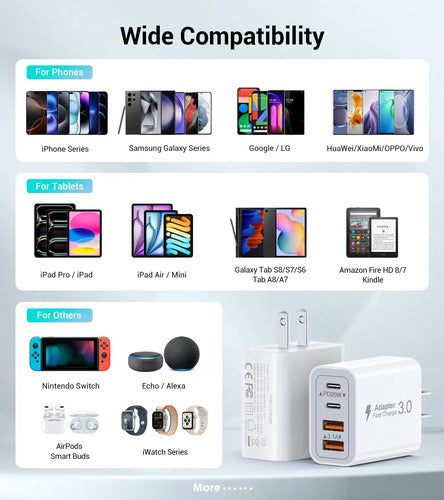 Adaptador De Corriente Usb C 40w De Doble Puerto Blanco
