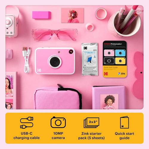 Cámara Digital Kodak Printomatic+ Instant Print 10mp Rosa Rosa