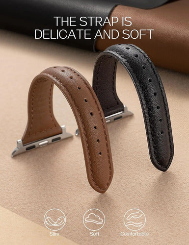 Set Correas De Cuero Slim Para Apple Watch Negro/marrón 3.8 Cm