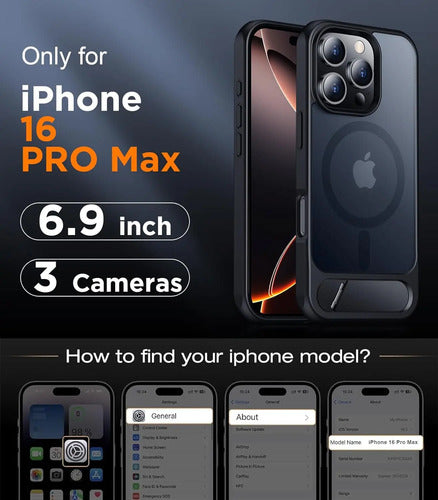 Funda Magnética Temdan Para iPhone 16 Pro Max Con Soporte Negro