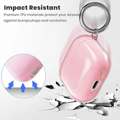 Funda Transparente Tpu Para AirPods 4 Con Llavero Rosa