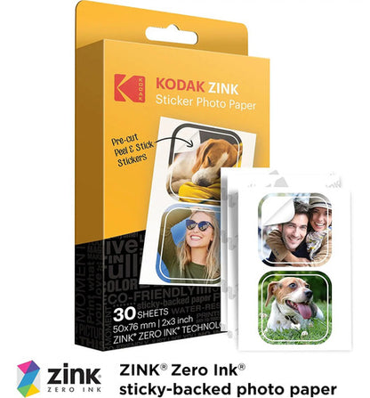 Papel Fotográfico Adhesivo Zink Kodak 2x3 (30 Hojas) Blanco
