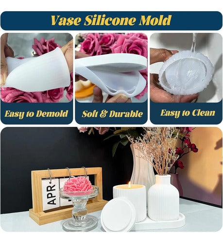 Molde De Silicona Para Resina O Concreto. Set Florero Blanco