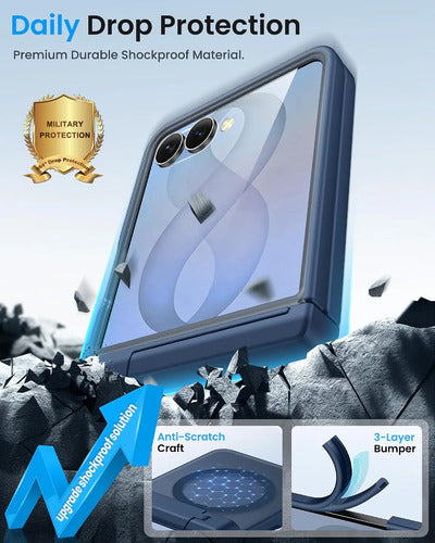 Funda Con Soporte Para Samsung Galaxy Z Flip 8 Azul Translúcido