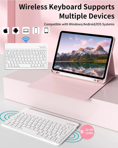 Funda Con Teclado Bluetooth Para iPad Air 11'' M3/m2 & Air Rosa Claro