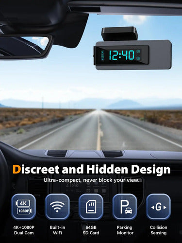 Dashcam 4k De Doble Canal Con Wifi Y 64gb De Memoria