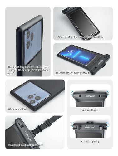Funda Impermeable Wellhouse Para iPhone Y Samsung, 8 PuLG... Negro