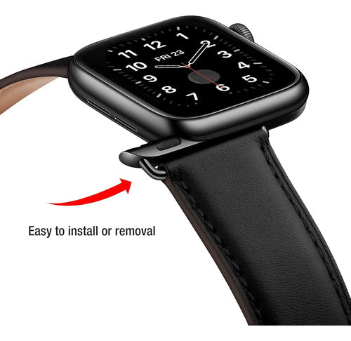 Correa De Cuero Para Apple Watch Negro 4 Cm
