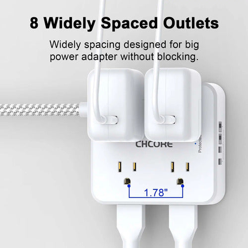 Protector De Energía Trenzado Con Entradas Usb De Marca X