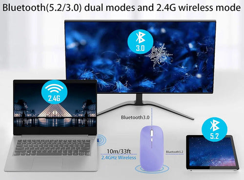 Mouse Inalámbrico Bluetooth Recargable Led Dual Mode Violeta