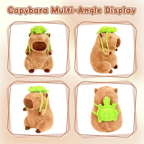 Peluche Capybara  Con Mochila De Tortuga Marrón Marrón