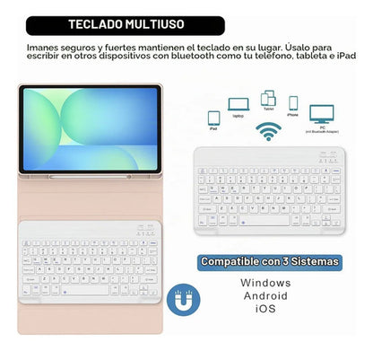 Funda Con Teclado Para Samsung Galaxy Tab S10 Lite/s10 Fe... Rosa