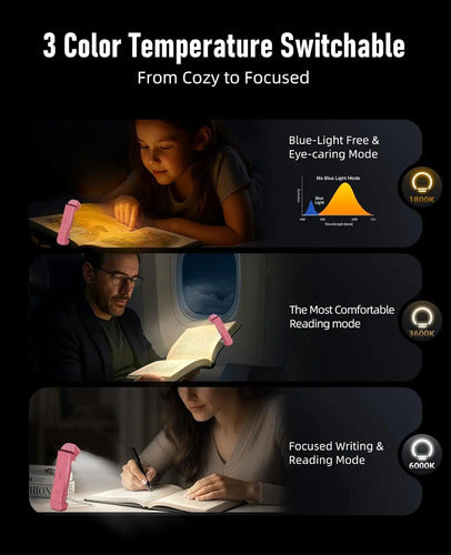 Luz De Lectura Recargable Con Clip Rosa Rosa