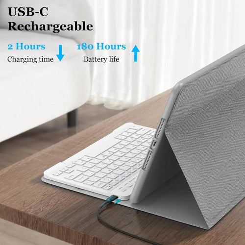 Funda Con Teclado Para iPad 10.2  9th/8th/7th Gris